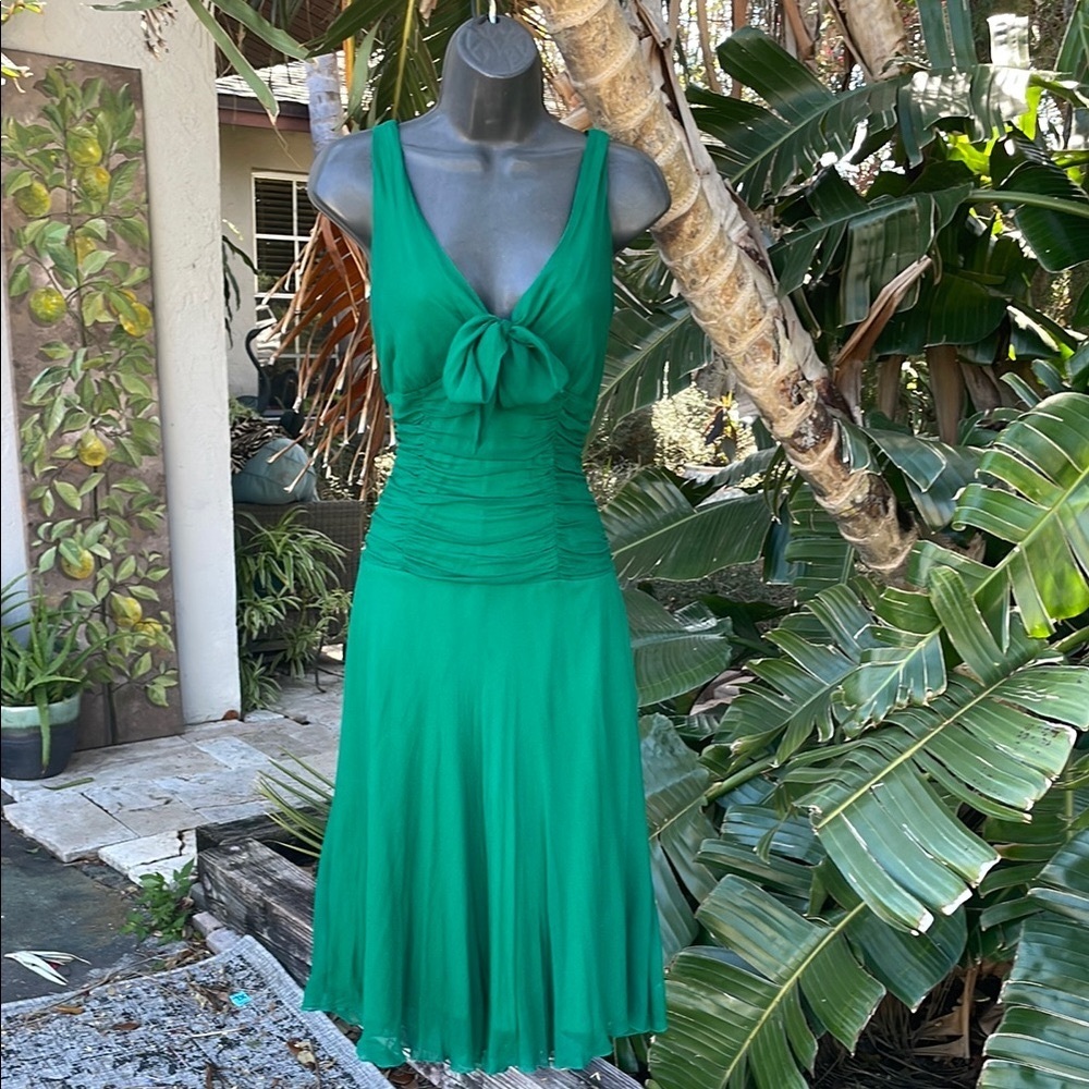Pure silk drop waist bowfront tea dress